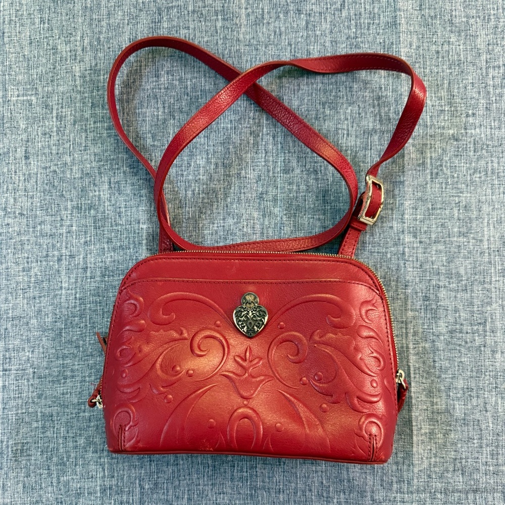 BRIGHTON ALEXA Embossed Leather RED WALLET Organizer Crossbody Bag